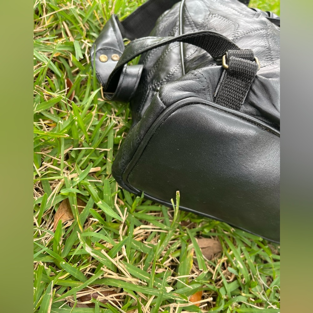 Genuine Black Leather Patchwork Backpack Y2k - image 6